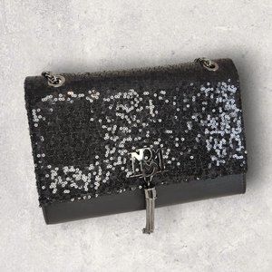 Badgley Mischka Black Sequin Metal Fringe Crossbody/Shoulder Bag - NWT